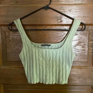 Womens green ribbed cropped tank